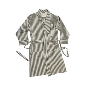 Vermont Country Store medium Belted robe seersucker cotton navy stripe